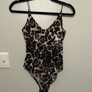 Gaze Black and Brown Bodysuit with Leopard Print
